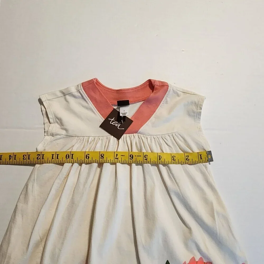 Tea Collection sz 4 girls summer sleeveless dress flower applique